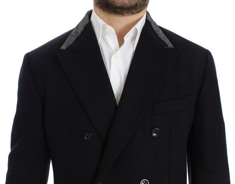 Black wool stretch double blazer