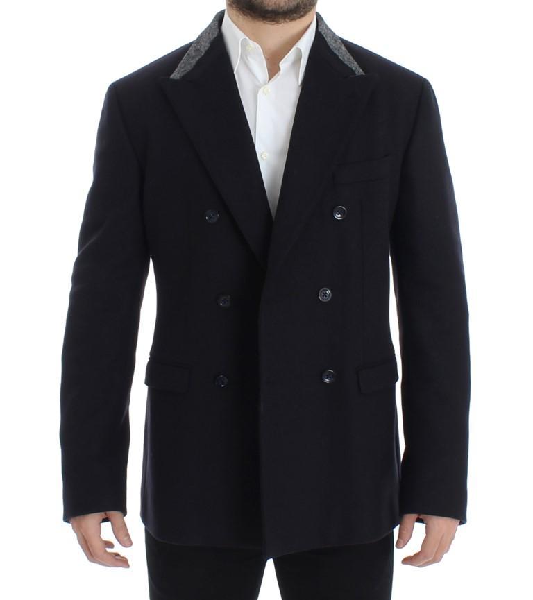 Black wool stretch double blazer