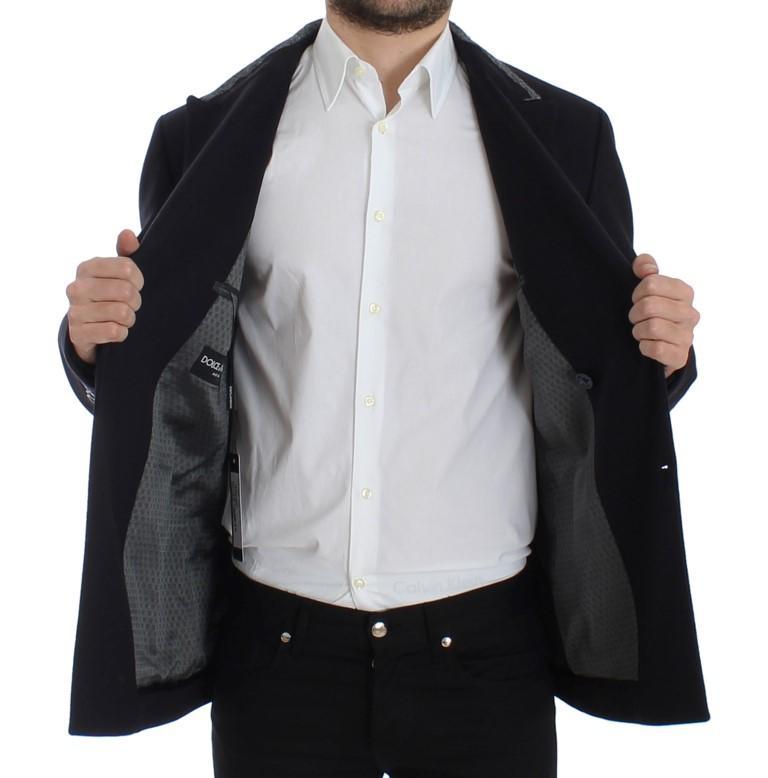 Black wool stretch double blazer