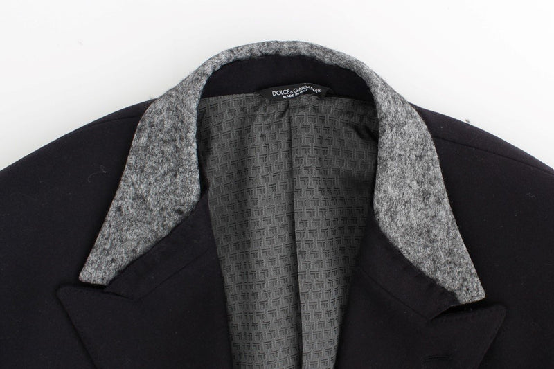 Black wool stretch double blazer