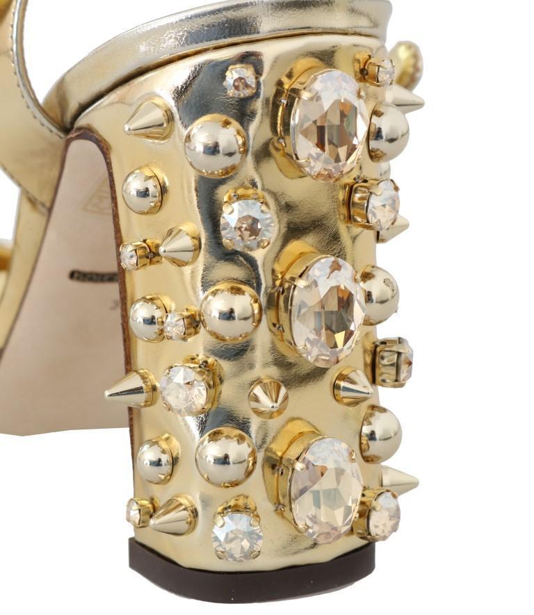 Gold Leather Crystal Studded Sandals
