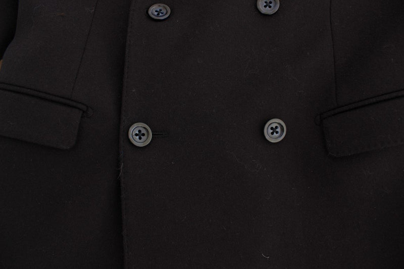 Black wool stretch double blazer