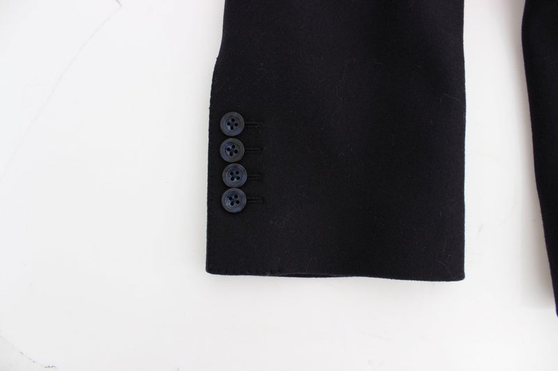 Black wool stretch double blazer