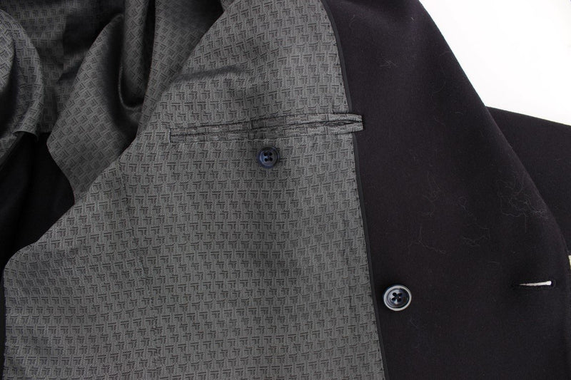Black wool stretch double blazer