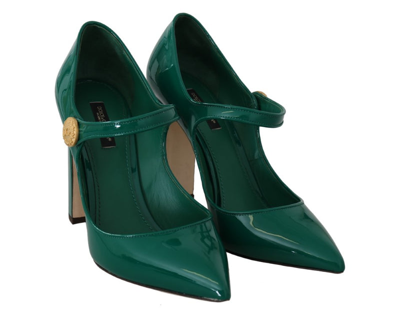 Green Leather DG Logo Mary Janes  Shoes