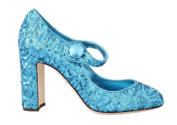 Blue Sequined Mary Janes Shoes