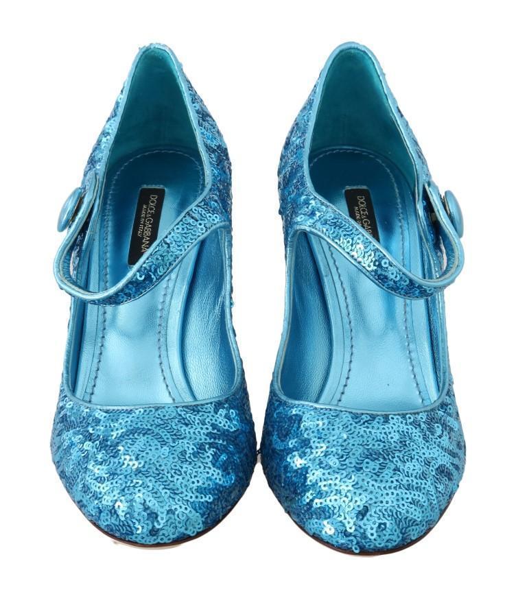 Blue Sequined Mary Janes Shoes