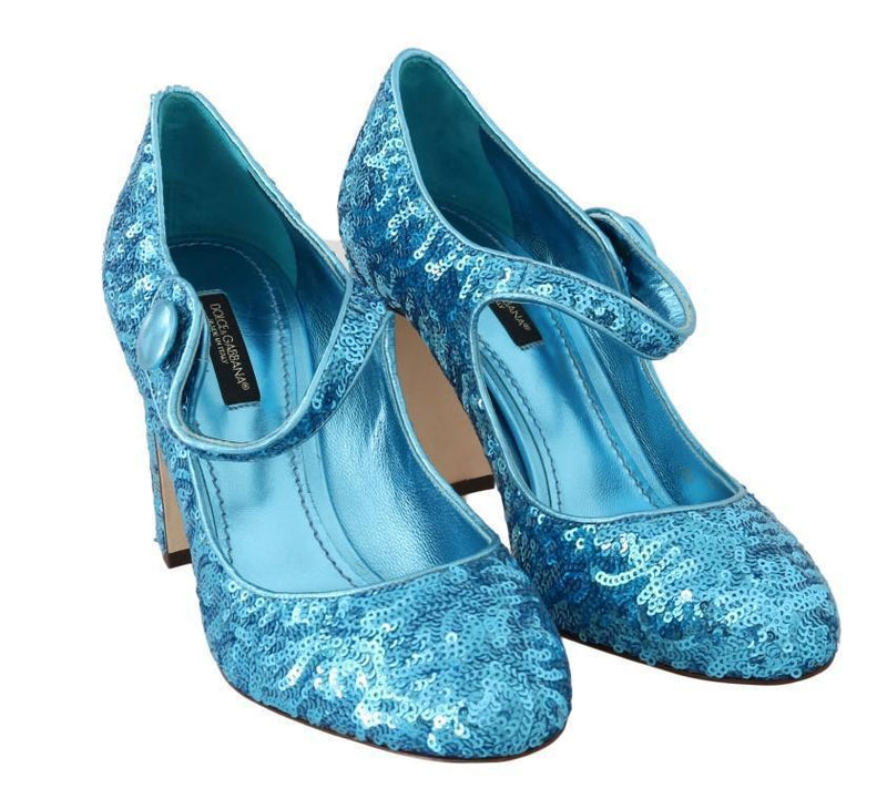 Blue Sequined Mary Janes Shoes