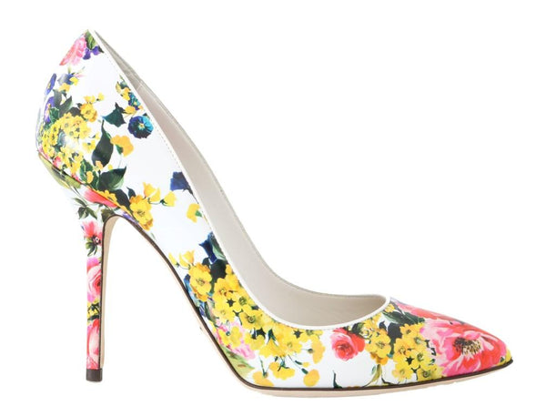 Multicolor Floral Print Leather Pumps