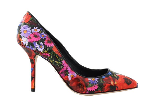 Multicolor Floral Print Leather Pumps