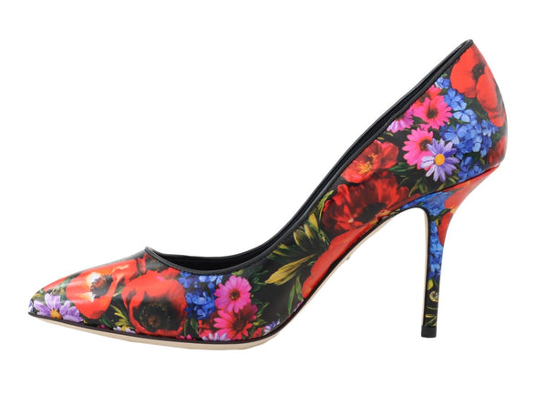 Multicolor Floral Print Leather Pumps