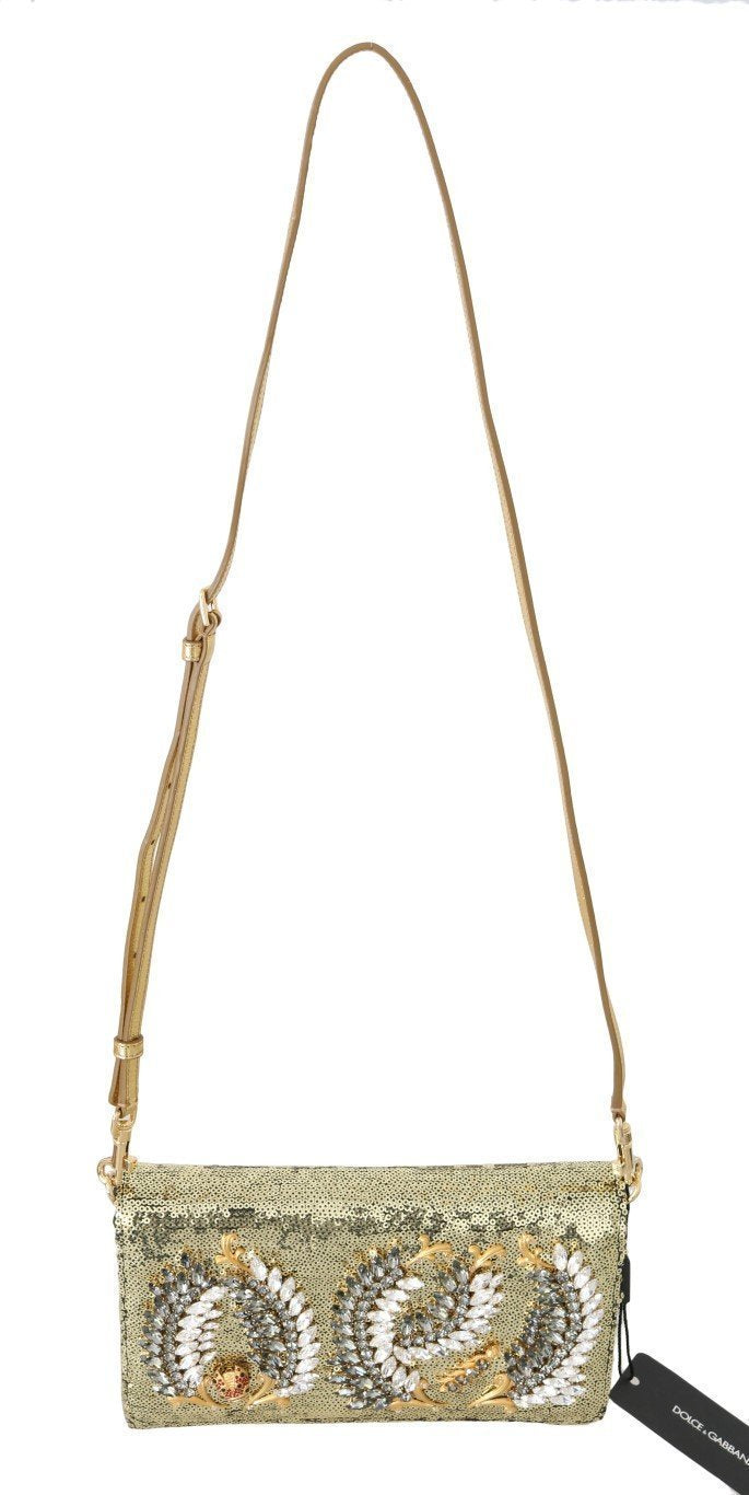 Gold Crystal Sequined Shoulder Clutch Bag