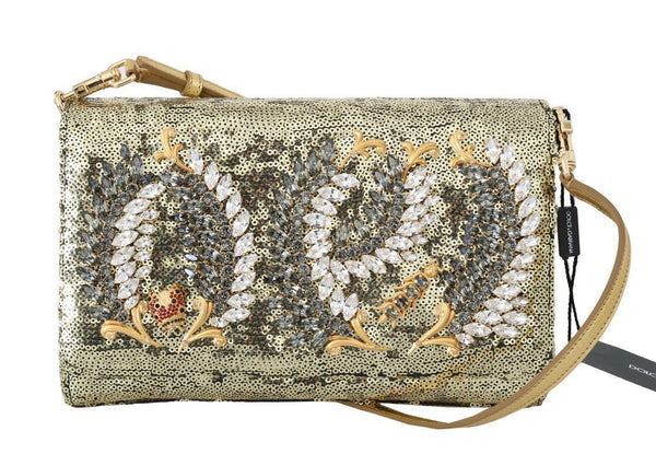 Gold Crystal Sequined Shoulder Clutch Bag