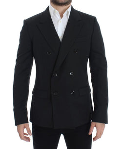 Black wool double slim fit blazer