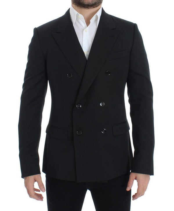 Black wool double slim fit blazer