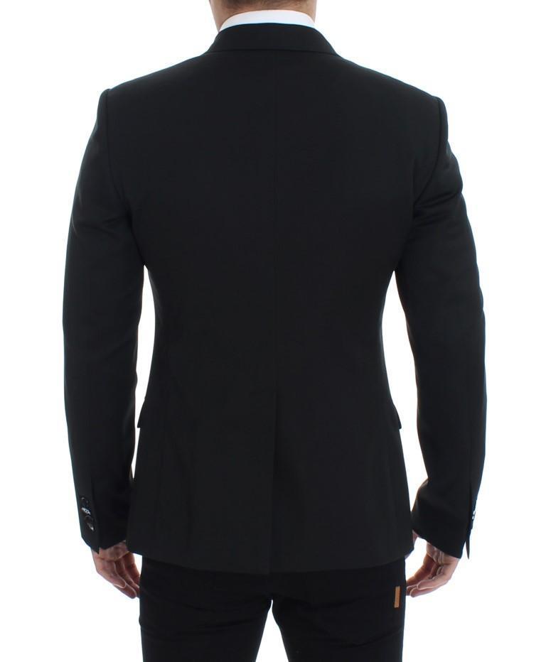 Black wool double slim fit blazer