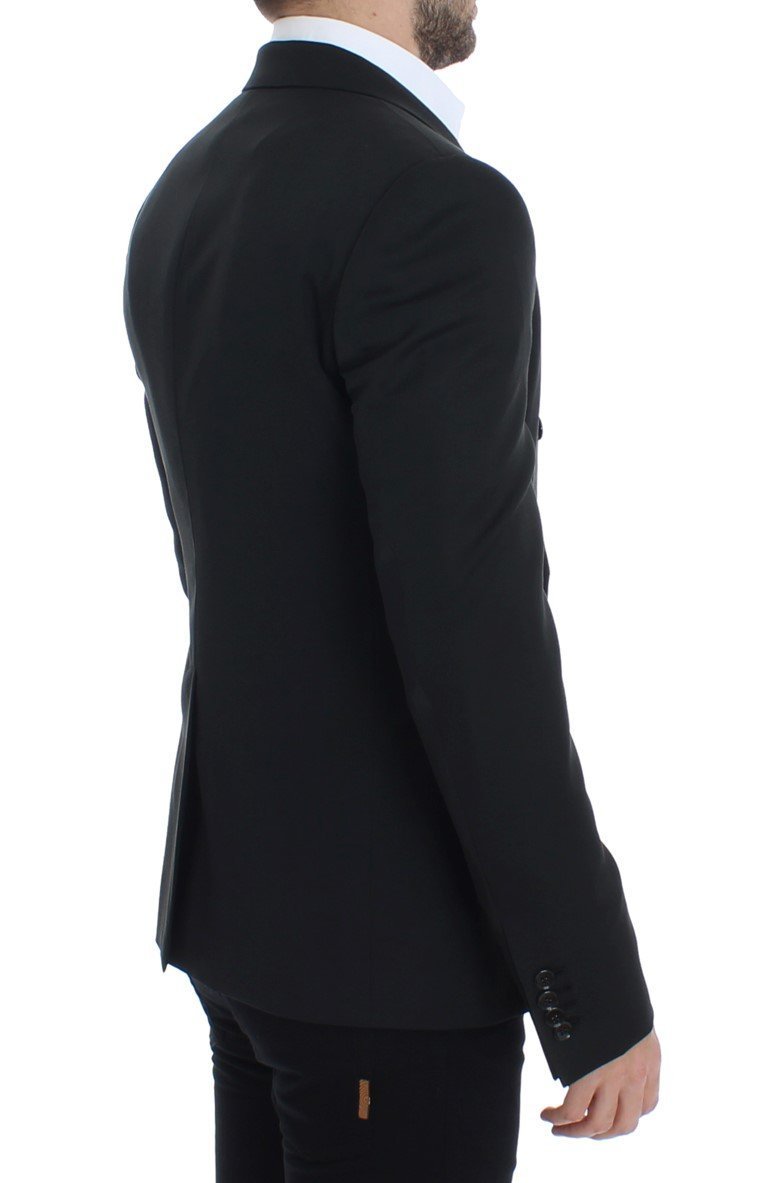 Black wool double slim fit blazer