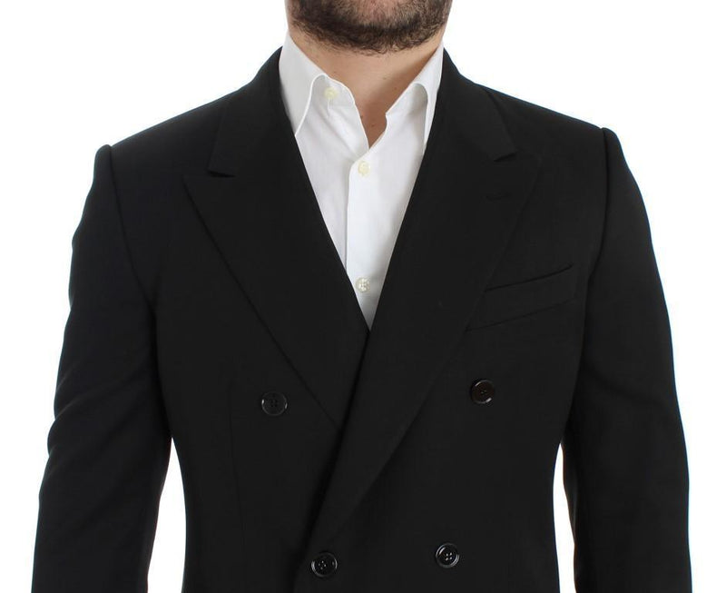 Black wool double slim fit blazer