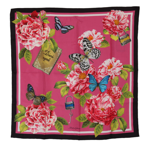 Pink Silk Floral Butterfly Shawl Scarf