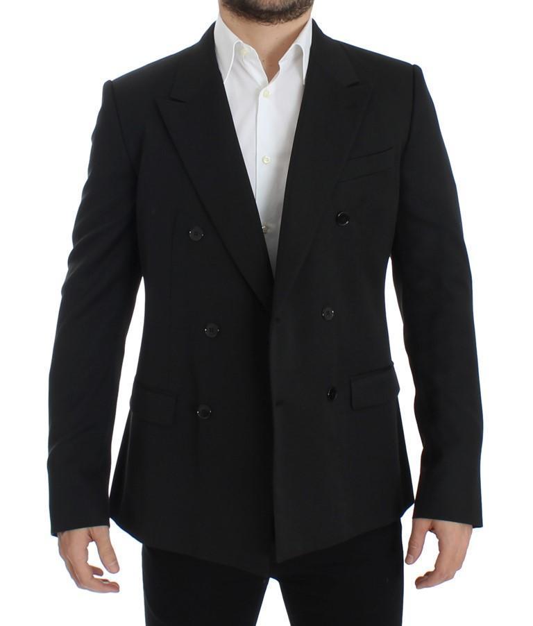 Black wool double slim fit blazer