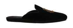 Black Velvet Gold Crown Slippers