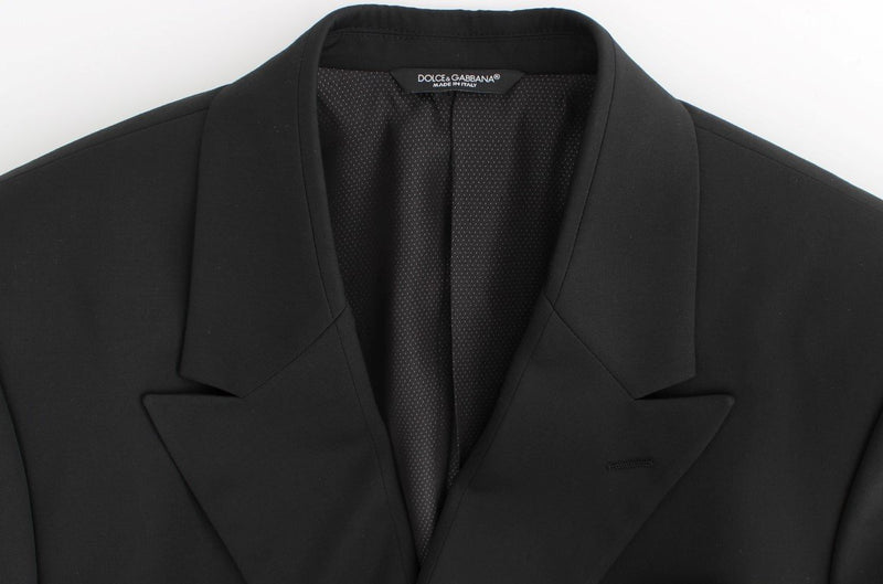 Black wool double slim fit blazer