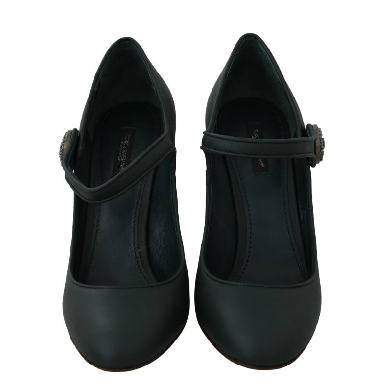 Dark Green Leather DG Coin Mary Janes Shoes