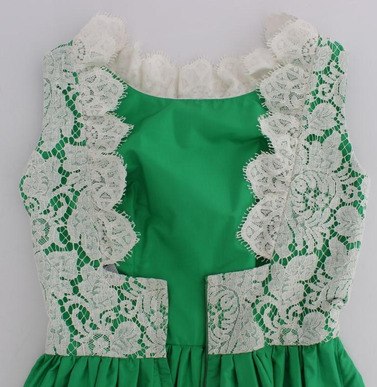 Green White Lace Silk Princess Maxi Dress