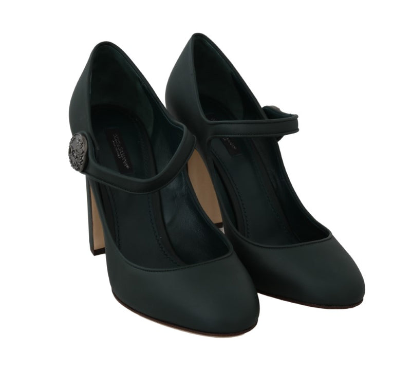 Dark Green Leather DG Coin Mary Janes Shoes