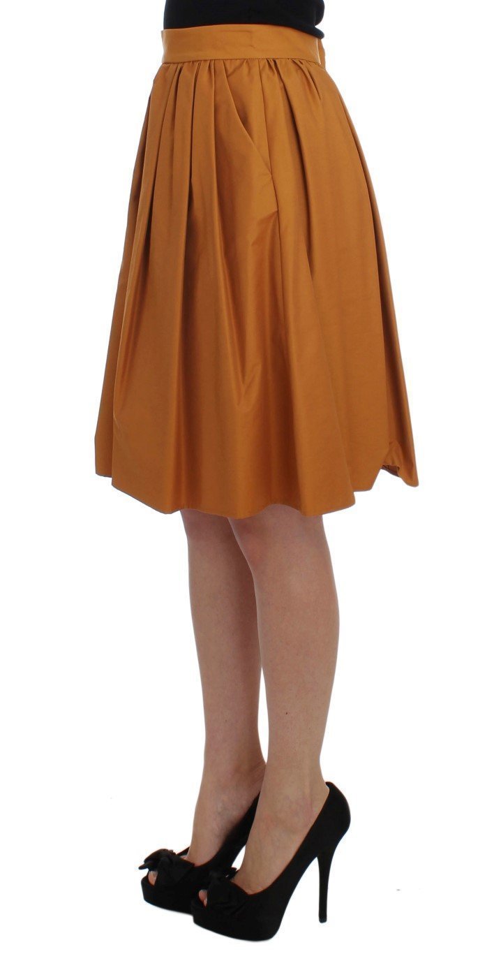 Orange Cotton Pleated Skirt