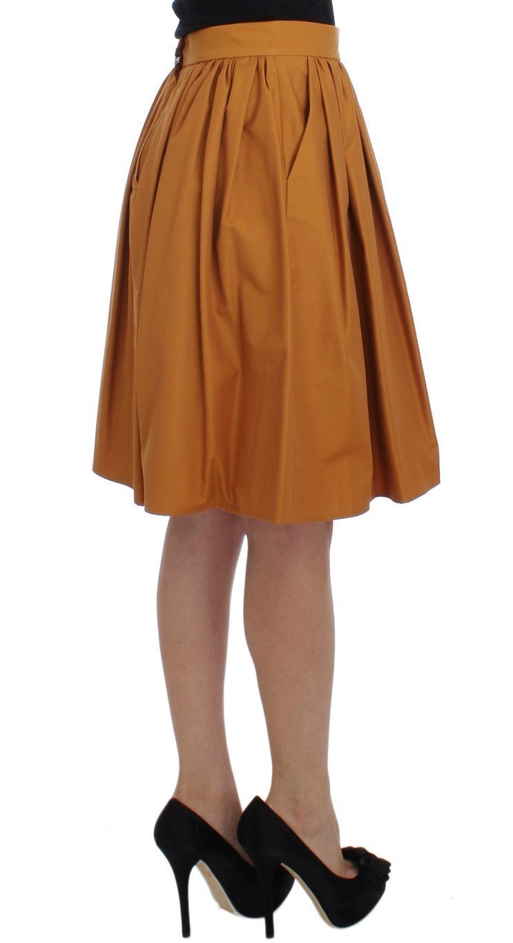 Orange Cotton Pleated Skirt