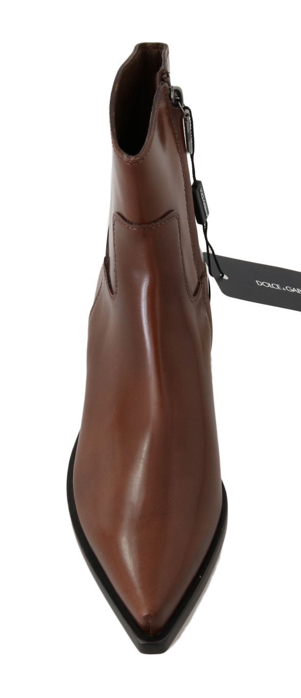 Brown Leather Zipper Cowboy Boots