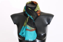 Multicolor Leaf Cashmere Silk Wrap Scarf