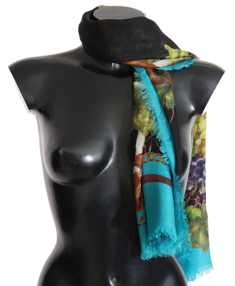 Multicolor Leaf Cashmere Silk Wrap Scarf