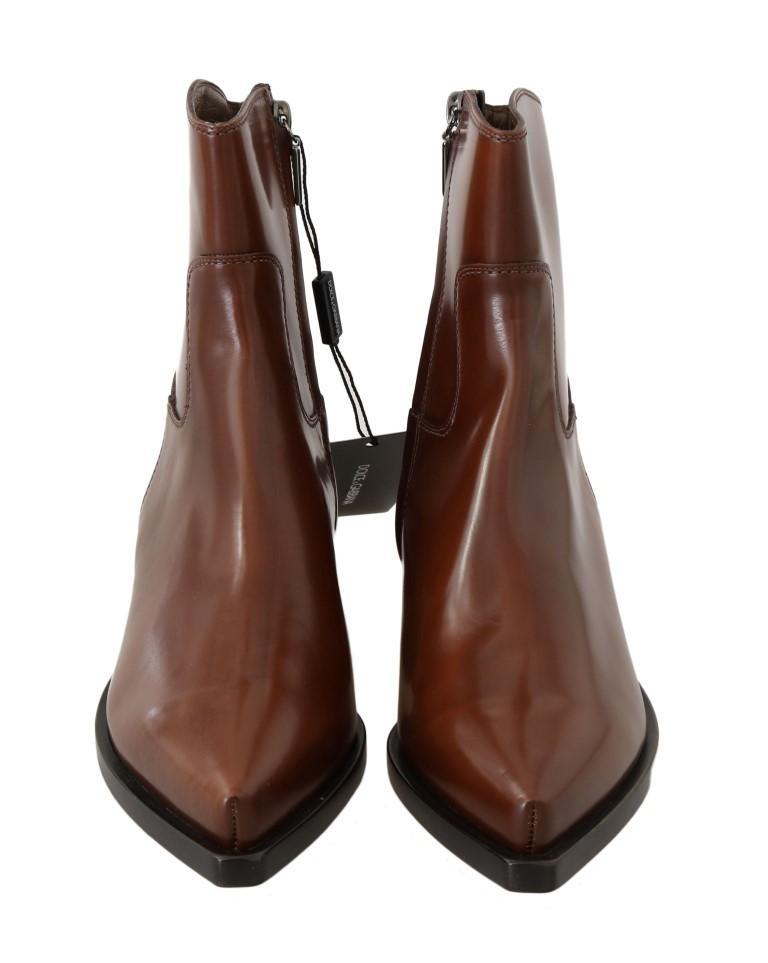 Brown Leather Zipper Cowboy Boots