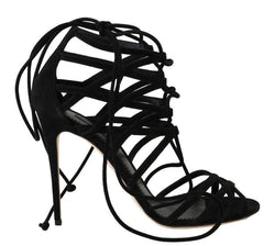 Black Suede Stiletto Heels Sandals