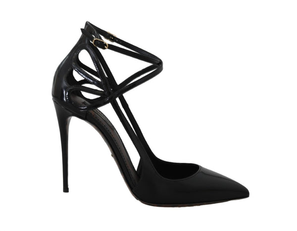 Black Leather Stiletto Heels Sandal