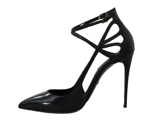 Black Leather Stiletto Heels Sandal