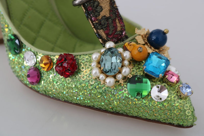 Green Sequin Leather Crystal Sandal