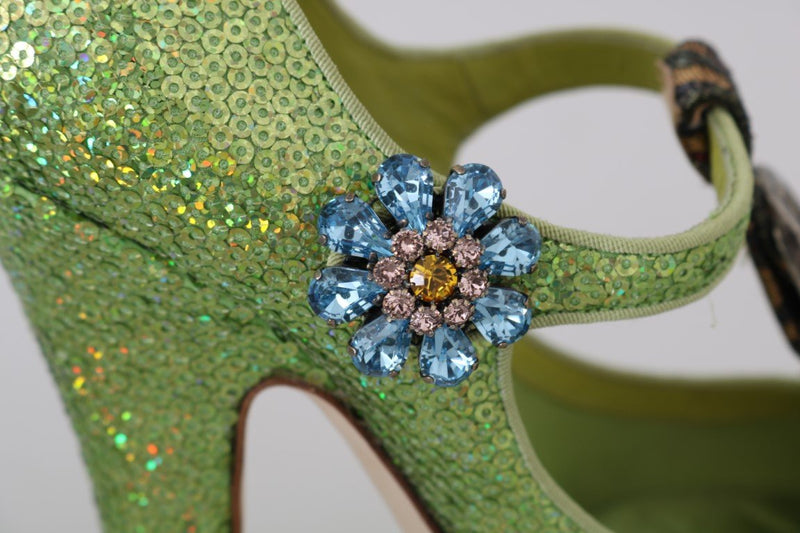 Green Sequin Leather Crystal Sandal