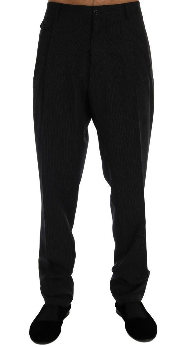 Black Striped Wool Stretch Pants