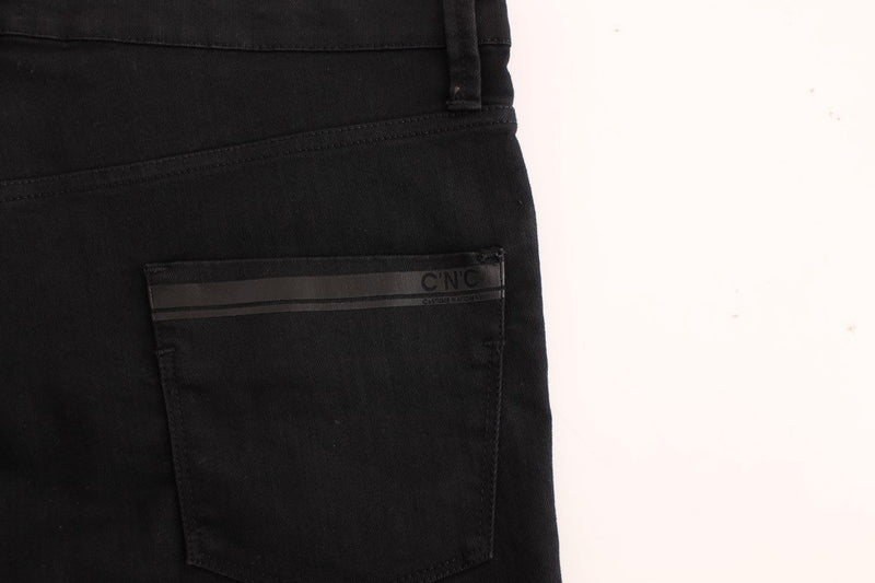 Black straight fit stretch denim jeans