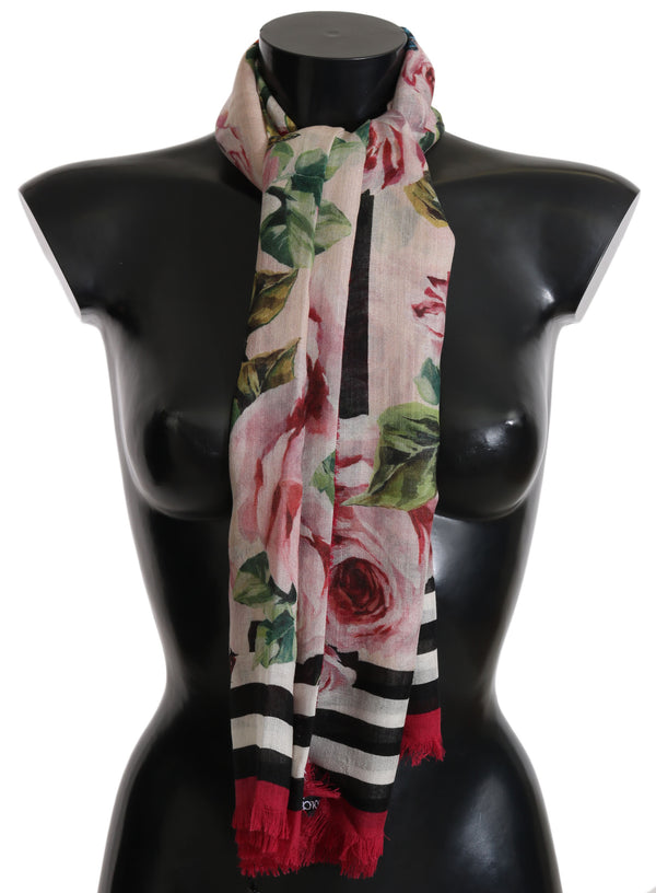 Pink Roses Cashmere Silk Wrap Shawl Scarf