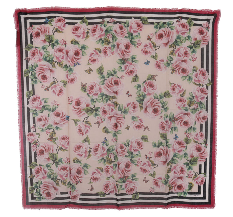 Pink Roses Cashmere Silk Wrap Shawl Scarf