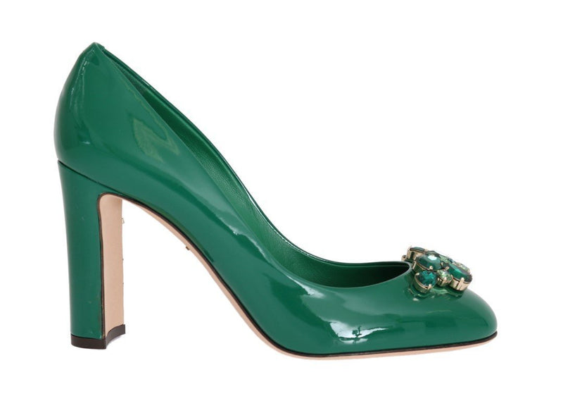 Green Crystal Leather Pumps