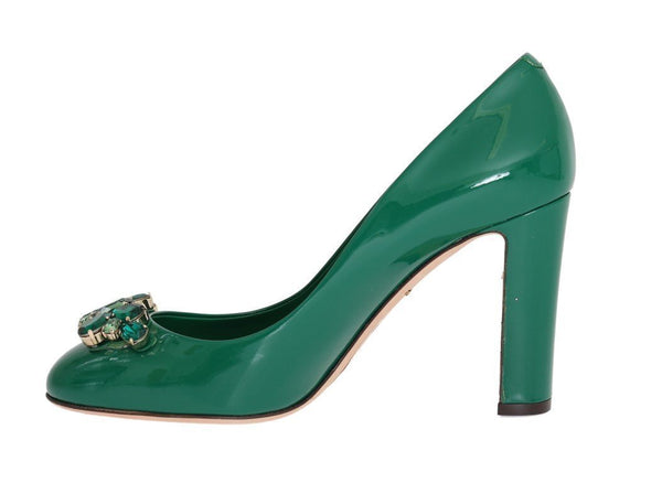 Green Crystal Leather Pumps