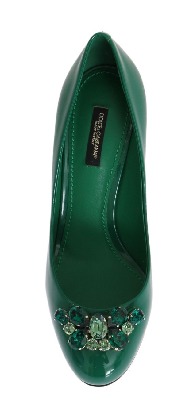 Green Crystal Leather Pumps