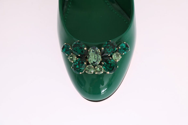 Green Crystal Leather Pumps