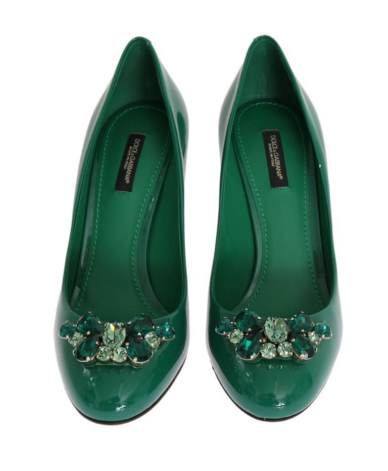 Green Crystal Leather Pumps