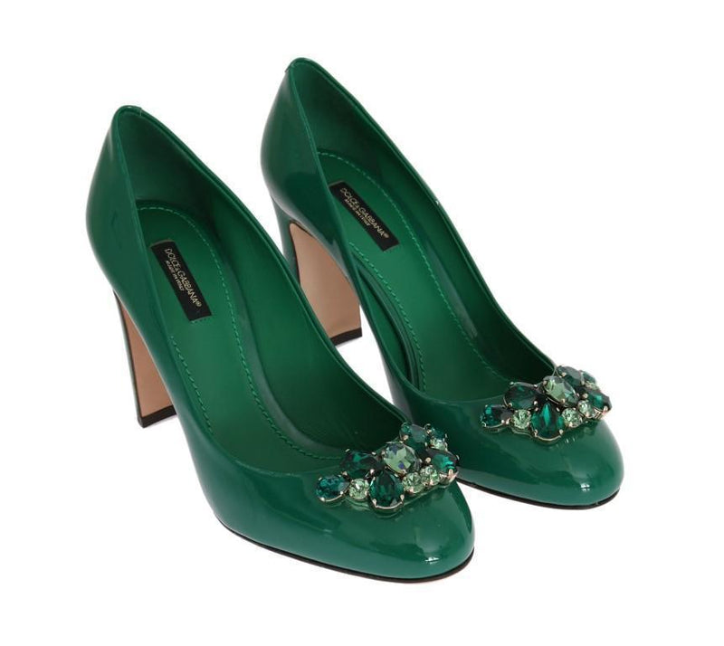 Green Crystal Leather Pumps